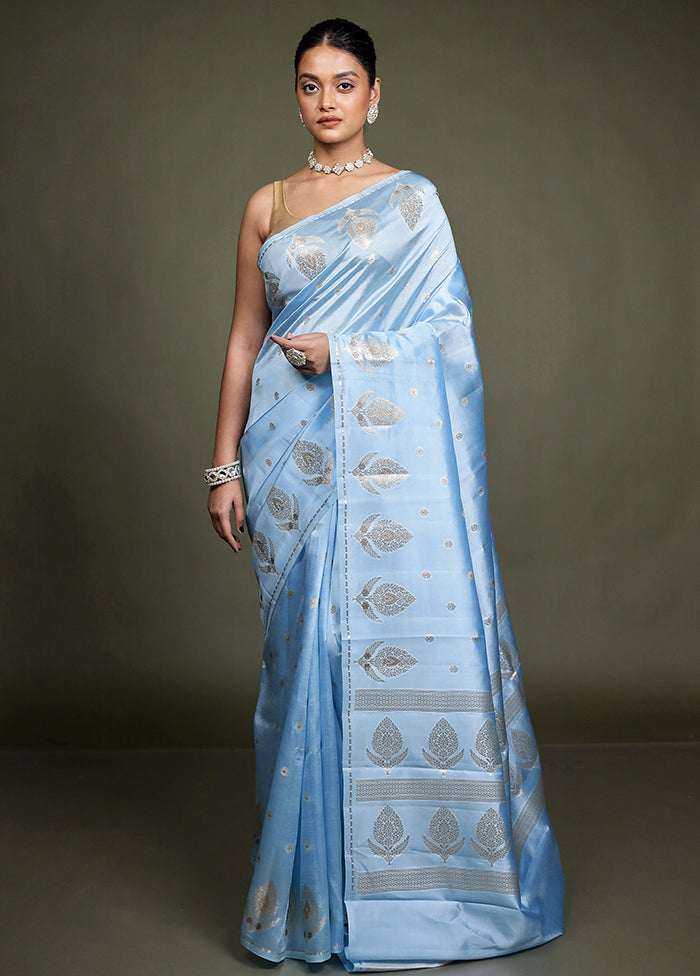 Blue Handloom Dupion Pure Silk Saree With Blouse Piece