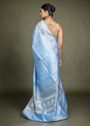 Blue Handloom Dupion Pure Silk Saree With Blouse Piece