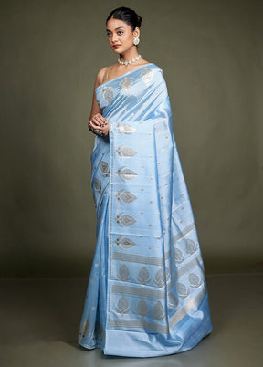 Blue Handloom Dupion Pure Silk Saree With Blouse Piece