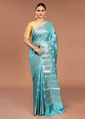 Blue Handloom Dupion Pure Silk Saree With Blouse Piece
