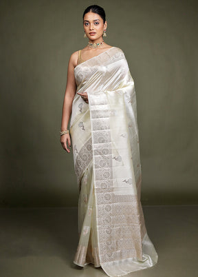 Cream Handloom Dupion Pure Silk Saree With Blouse Piece
