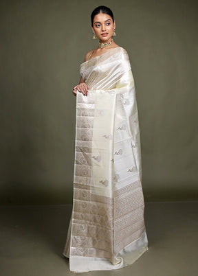 Cream Handloom Dupion Pure Silk Saree With Blouse Piece