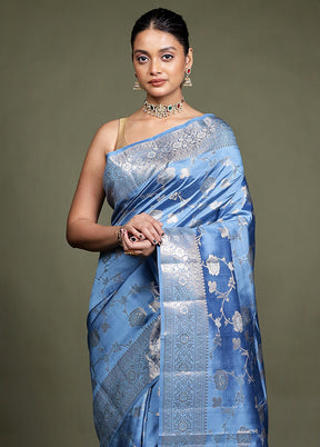 Blue Handloom Dupion Pure Silk Saree With Blouse Piece