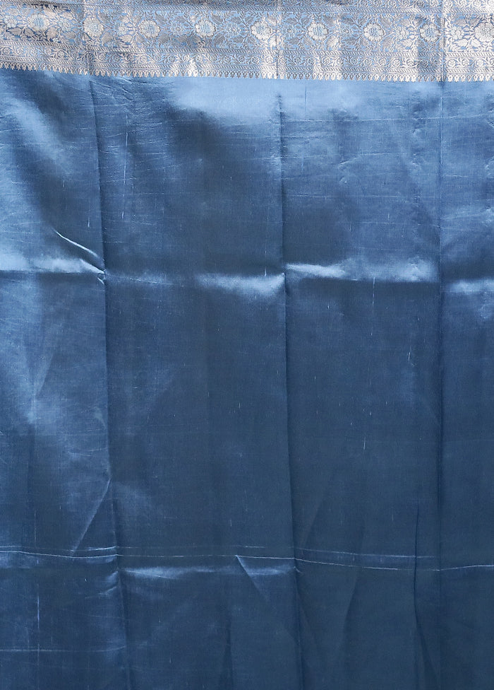 Blue Handloom Dupion Pure Silk Saree With Blouse Piece