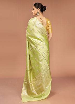 Green Handloom Dupion Pure Silk Saree With Blouse Piece