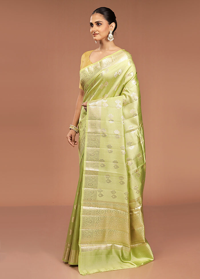 Green Handloom Dupion Pure Silk Saree With Blouse Piece