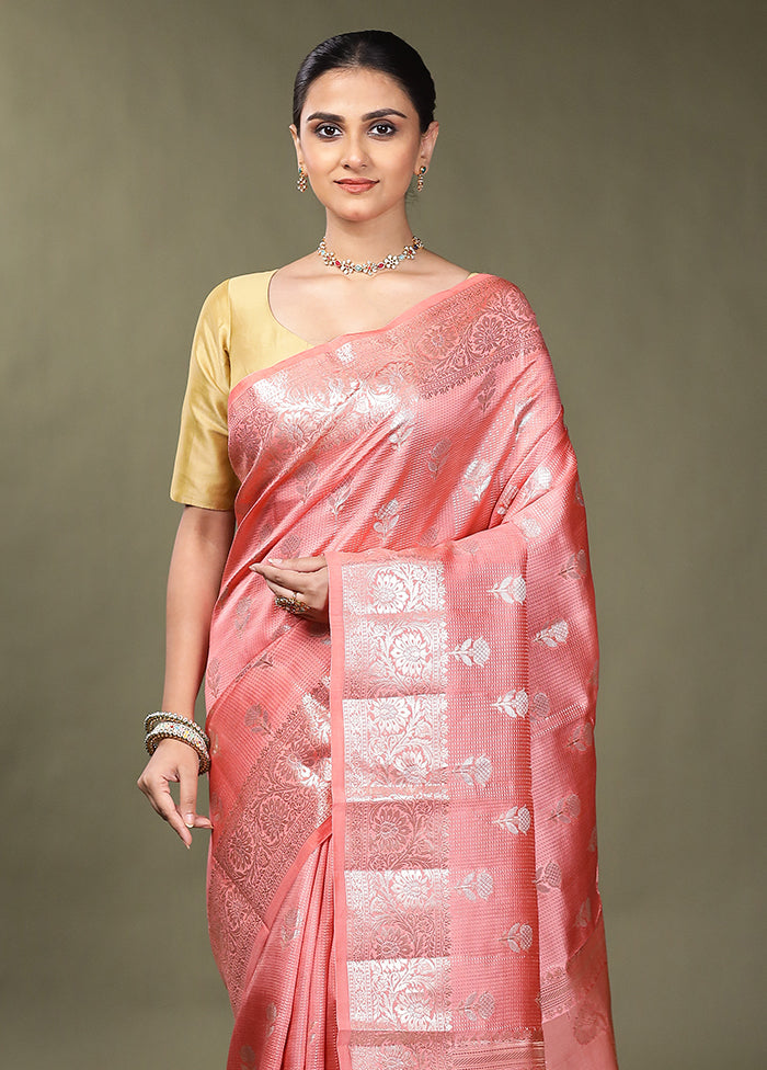 Pink Handloom Dupion Pure Silk Saree With Blouse Piece