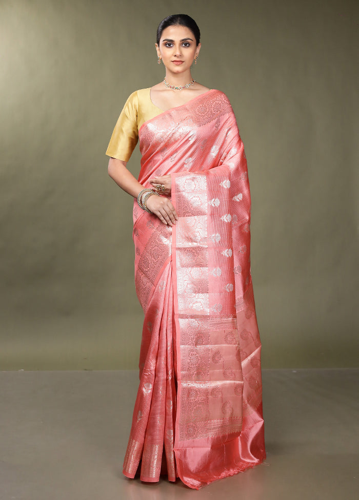 Pink Handloom Dupion Pure Silk Saree With Blouse Piece