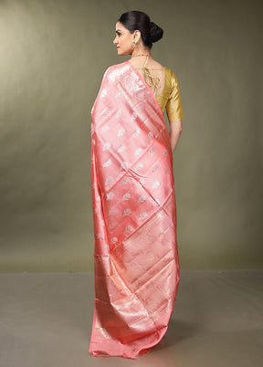 Pink Handloom Dupion Pure Silk Saree With Blouse Piece