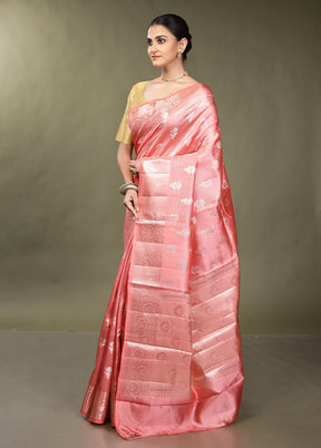 Pink Handloom Dupion Pure Silk Saree With Blouse Piece