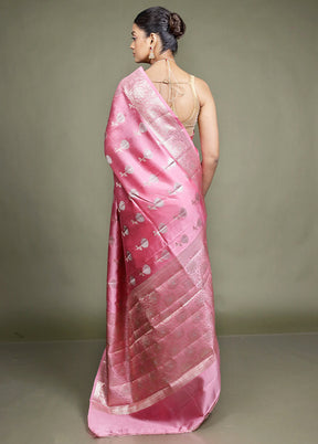 Pink Handloom Dupion Pure Silk Saree With Blouse Piece