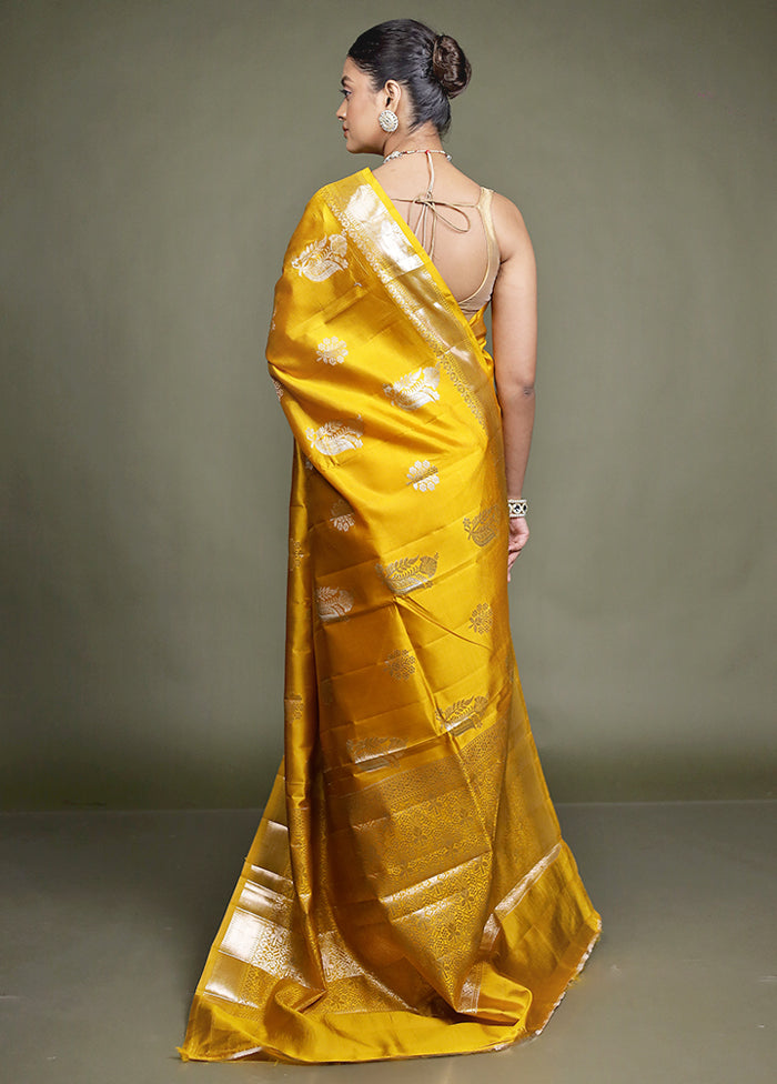 Yellow Handloom Dupion Pure Silk Saree With Blouse Piece