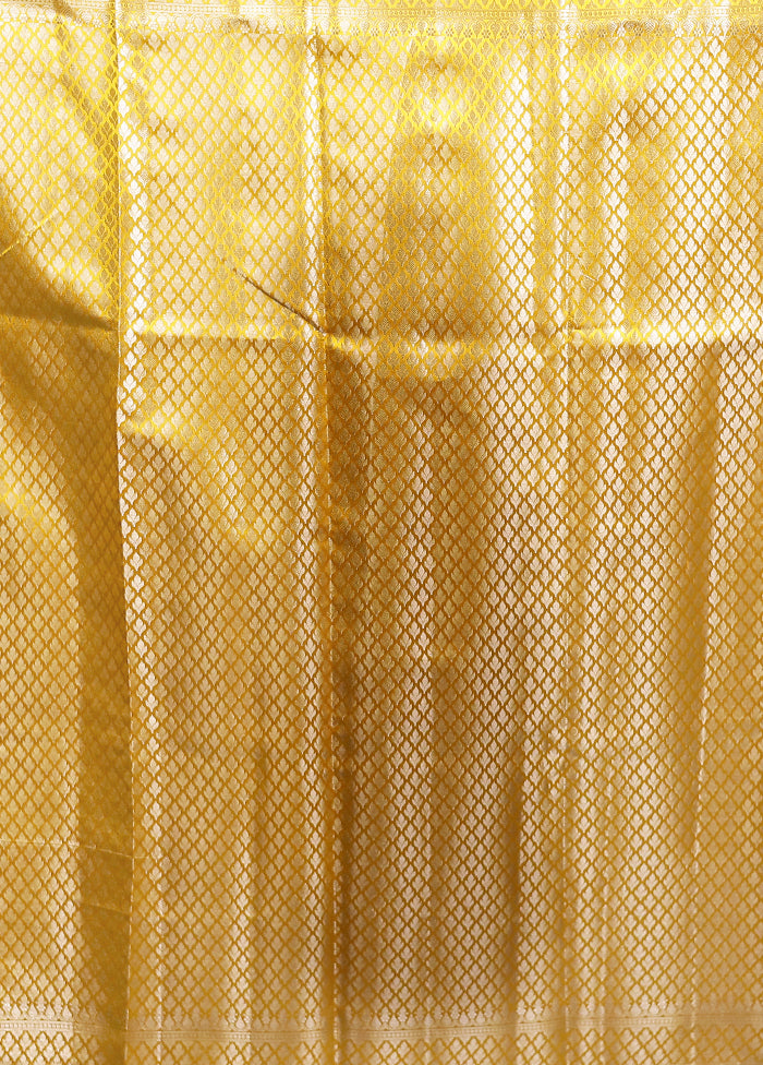 Yellow Handloom Dupion Pure Silk Saree With Blouse Piece