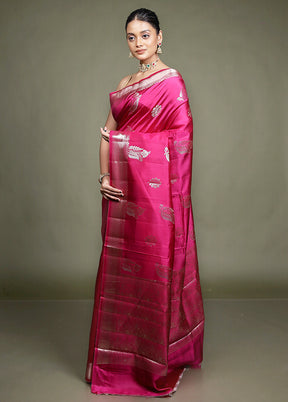 Pink Handloom Dupion Pure Silk Saree With Blouse Piece