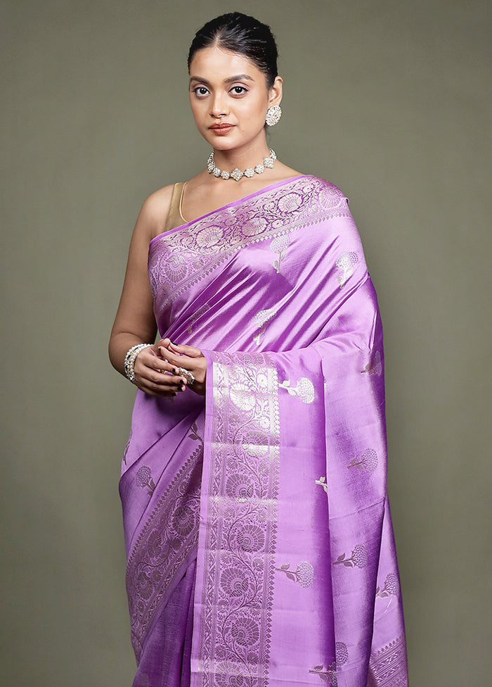 Purple Handloom Dupion Pure Silk Saree With Blouse Piece