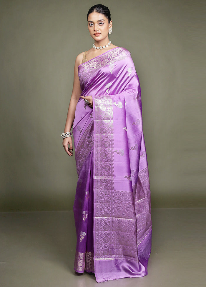 Purple Handloom Dupion Pure Silk Saree With Blouse Piece