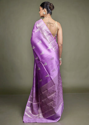 Purple Handloom Dupion Pure Silk Saree With Blouse Piece