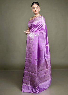 Purple Handloom Dupion Pure Silk Saree With Blouse Piece