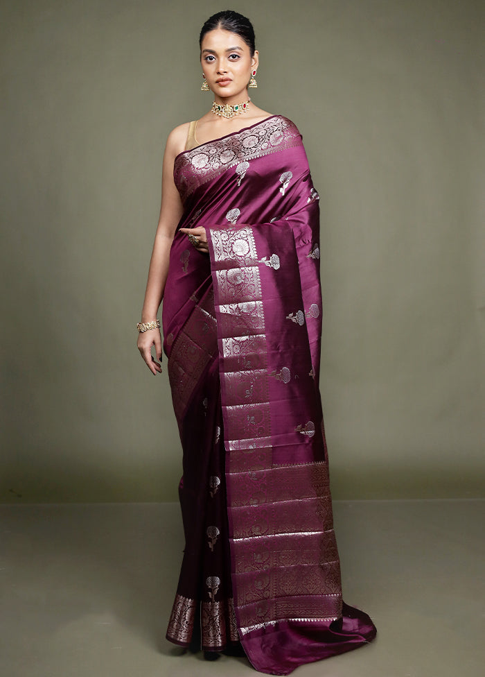 Purple Handloom Dupion Pure Silk Saree With Blouse Piece