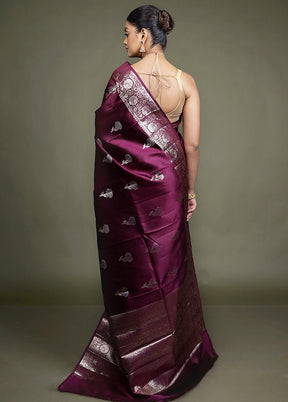 Purple Handloom Dupion Pure Silk Saree With Blouse Piece