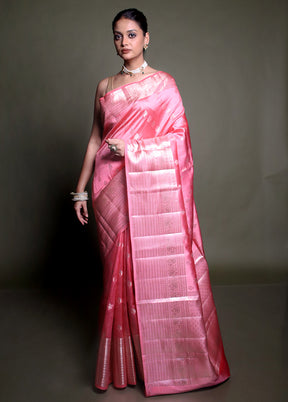 Pink Handloom Dupion Pure Silk Saree With Blouse Piece