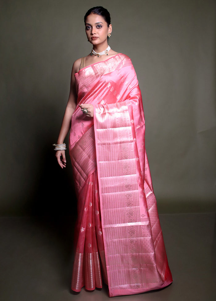 Pink Handloom Dupion Pure Silk Saree With Blouse Piece