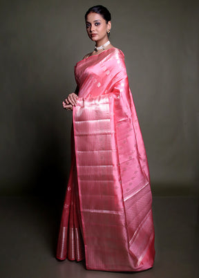 Pink Handloom Dupion Pure Silk Saree With Blouse Piece