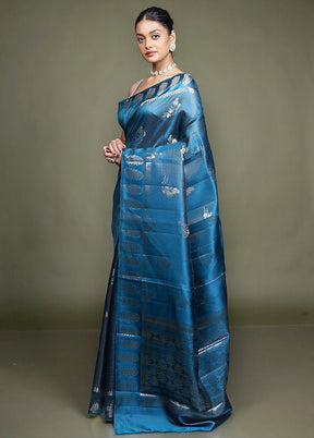 Blue Handloom Dupion Pure Silk Saree With Blouse Piece