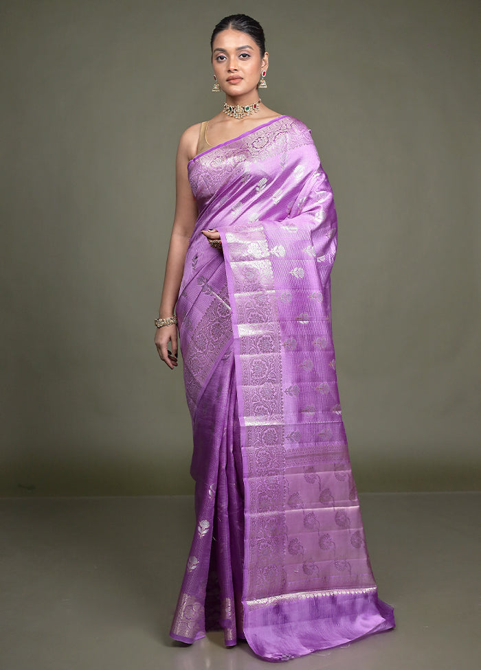 Purple Handloom Dupion Pure Silk Saree With Blouse Piece
