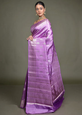 Purple Handloom Dupion Pure Silk Saree With Blouse Piece