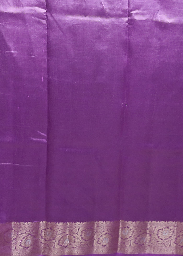 Purple Handloom Dupion Pure Silk Saree With Blouse Piece