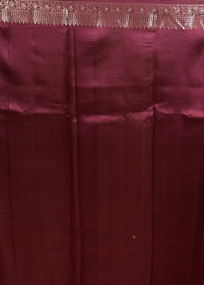 Maroon Handloom Dupion Pure Silk Saree With Blouse Piece