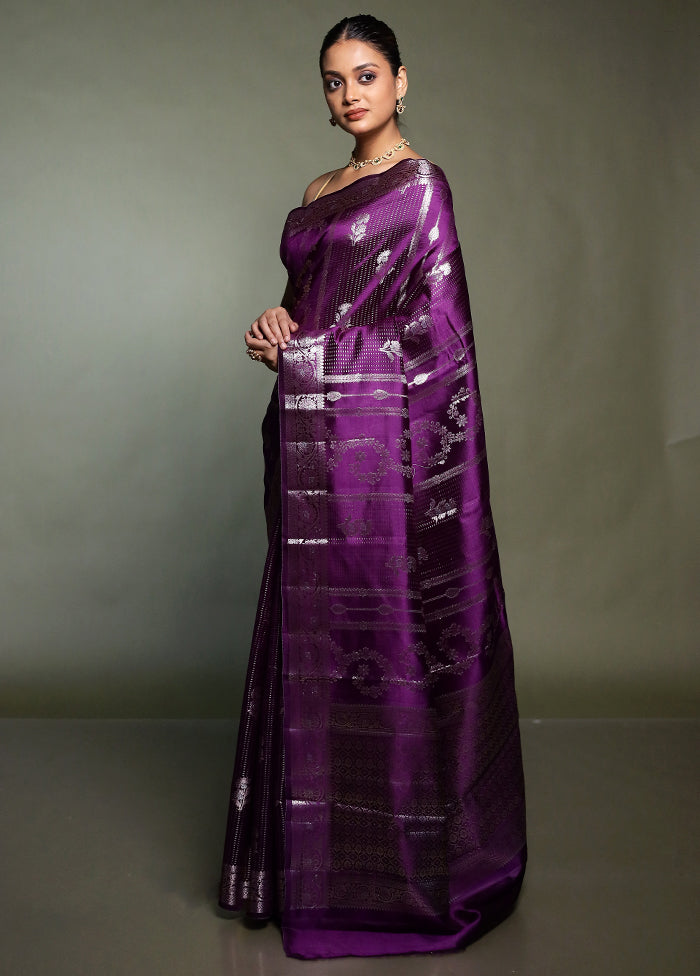 Purple Handloom Dupion Pure Silk Saree With Blouse Piece