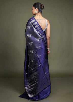 Blue Handloom Dupion Pure Silk Saree With Blouse Piece