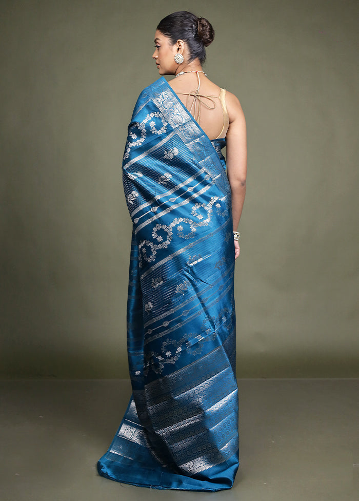 Blue Handloom Dupion Pure Silk Saree With Blouse Piece