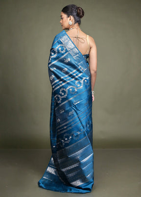 Blue Handloom Dupion Pure Silk Saree With Blouse Piece