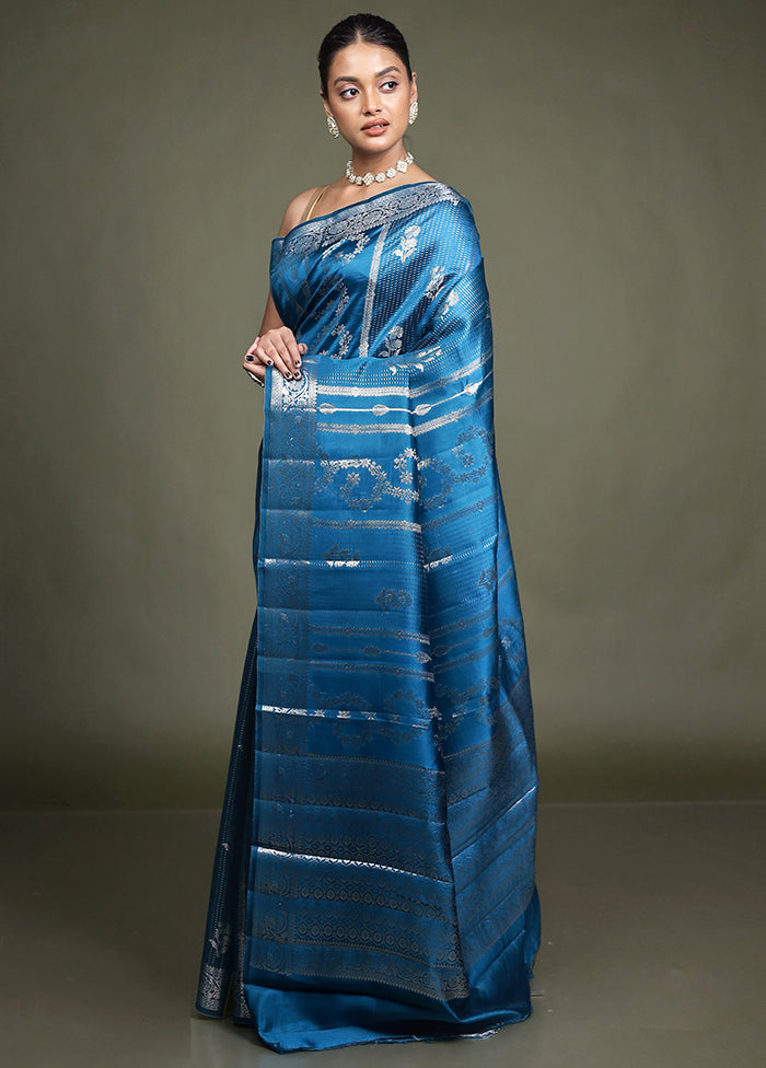 Blue Handloom Dupion Pure Silk Saree With Blouse Piece