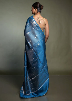 Blue Handloom Dupion Pure Silk Saree With Blouse Piece