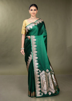 Green Banarasi Silk Saree With Blouse Piece
