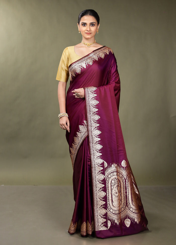 Purple Banarasi Silk Saree With Blouse Piece