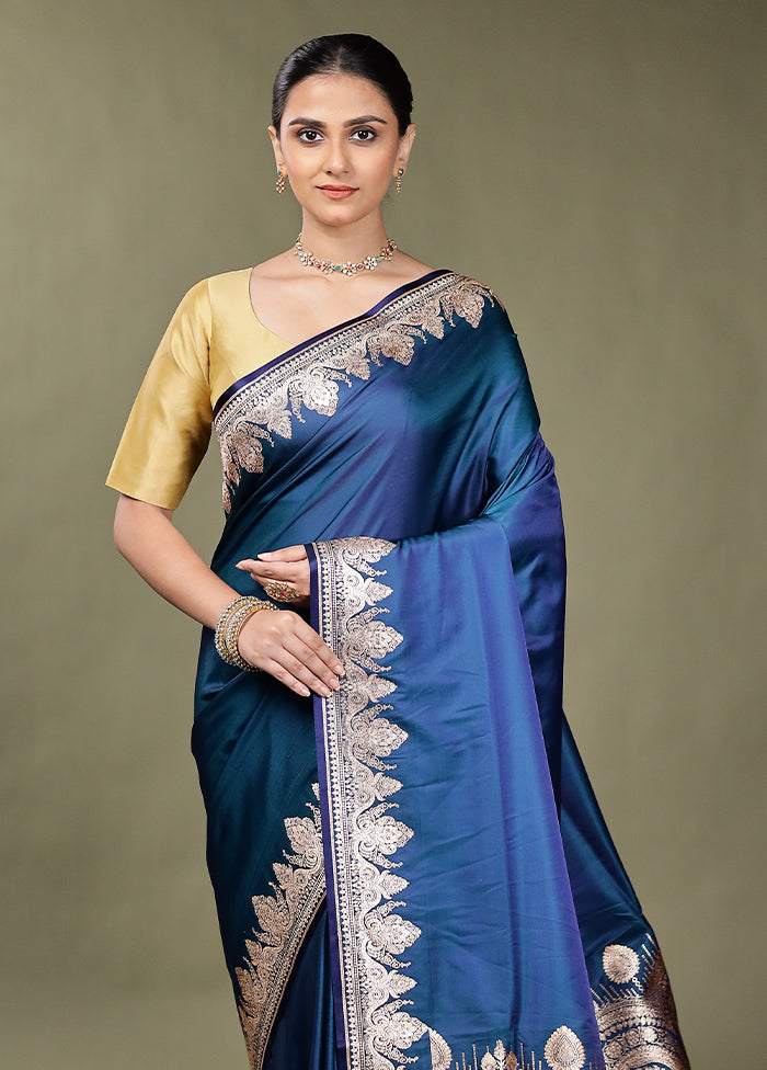 Blue Banarasi Silk Saree With Blouse Piece