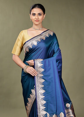 Blue Banarasi Silk Saree With Blouse Piece