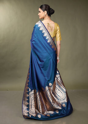 Blue Banarasi Silk Saree With Blouse Piece