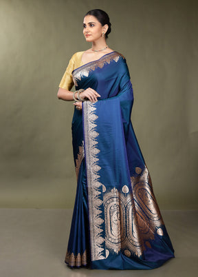 Blue Banarasi Silk Saree With Blouse Piece