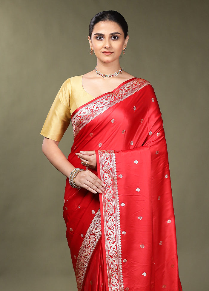 Red Banarasi Silk Saree With Blouse Piece