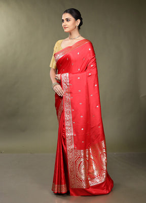 Red Banarasi Silk Saree With Blouse Piece