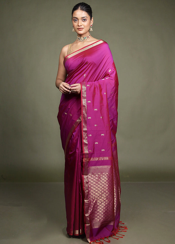 Purple Kanjivaram Silk Saree With Blouse Piece