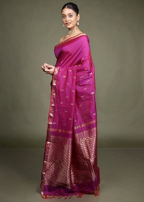 Purple Kanjivaram Silk Saree With Blouse Piece
