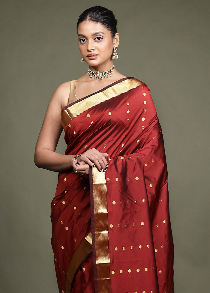 Maroon Kanjivaram Silk Saree With Blouse Piece