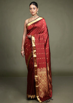 Maroon Kanjivaram Silk Saree With Blouse Piece